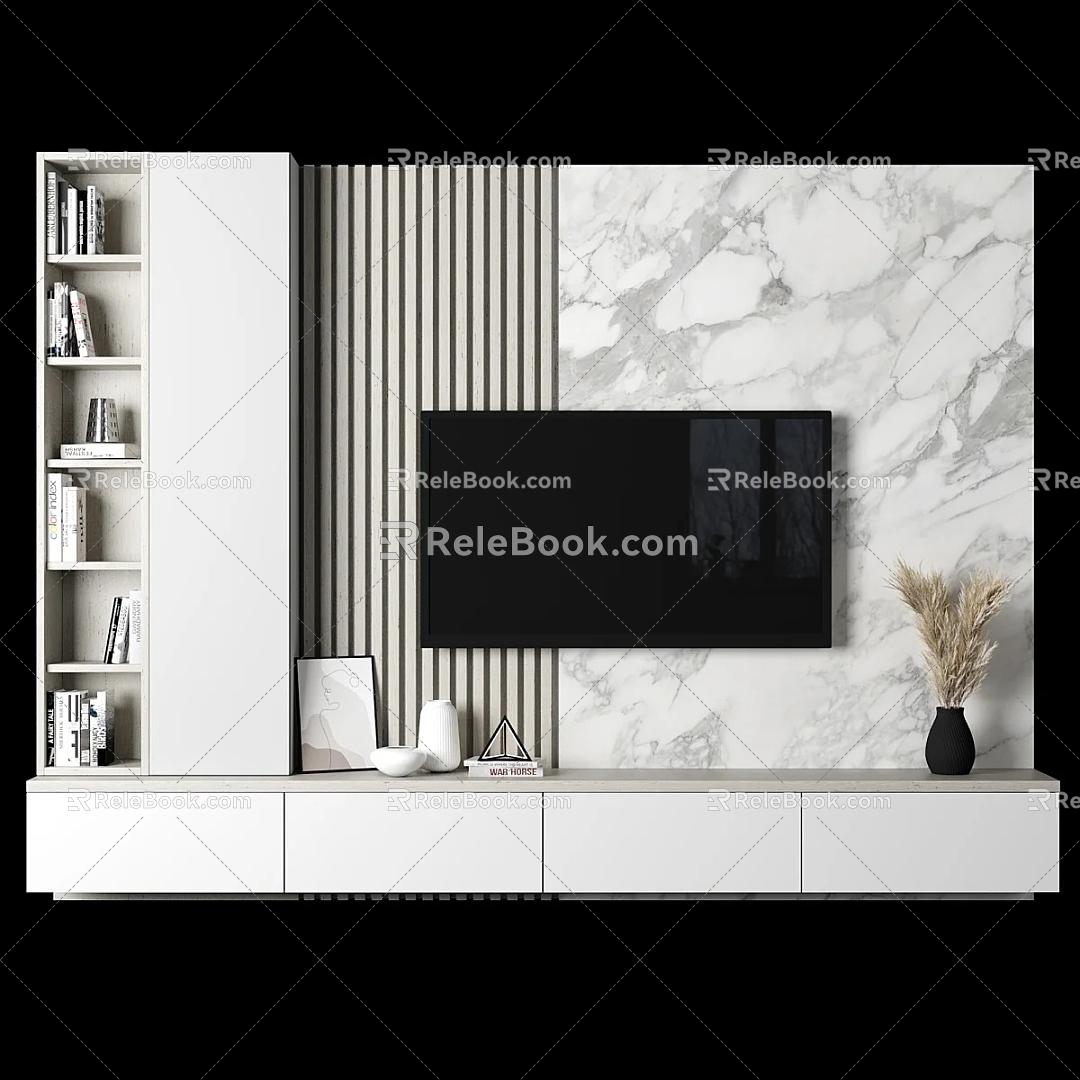 Simple gray white TV background wall model