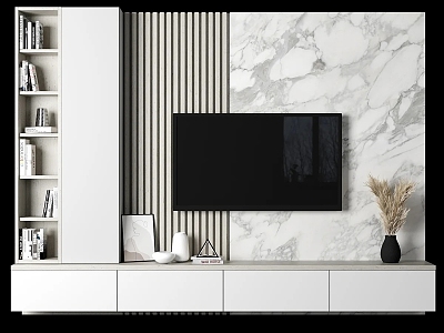 Simple gray white TV background wall model