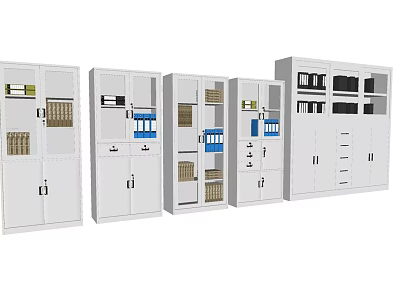 Multiple White Bookcases With Storage Compartments Drawers And Closed Door Designs 3d model