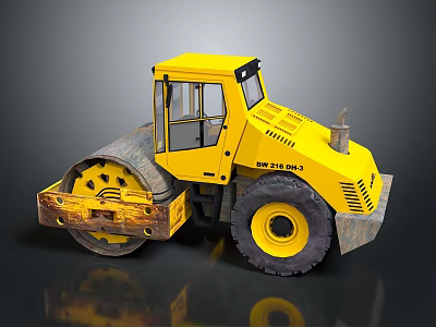 Yellow MB36 D3 Road Roller With Large Tires Worn Roller Drum And Cab 3d model