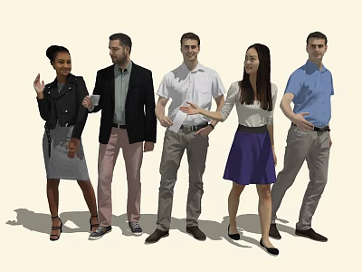 Diverse Group of People Standing Together With Casual Attire And Friendly Gestures 3d model