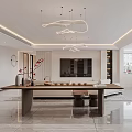 Modern Minimalist Living Dining Room With Sectional Sofa Wooden Coffee Table And Chandelier