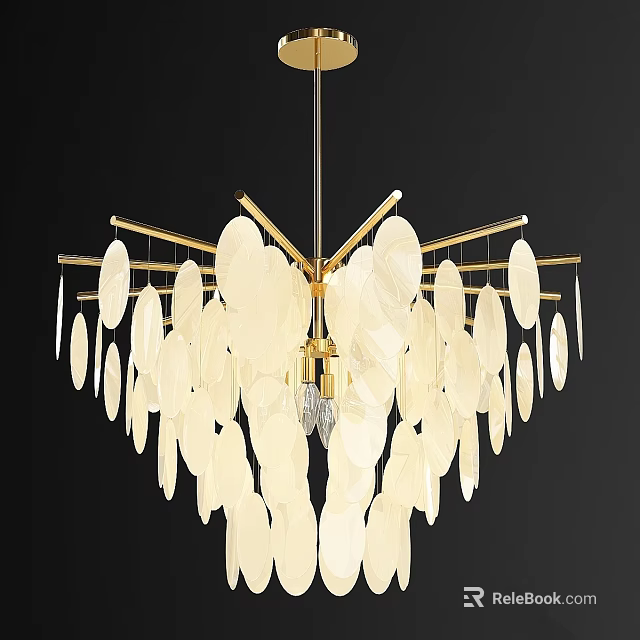 Elegant Modern Chandelier With Golden Frame And White Shell Decorations For Interior 3d model