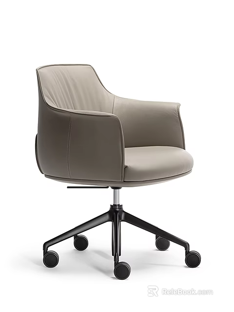 Modern Beige Leather Office Chair with Armrests Swivel Five Star Base and Wheels 3d model 