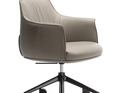 Modern Beige Leather Office Chair with Armrests Swivel Five Star Base and Wheels 3d model