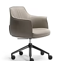 Modern Beige Leather Office Chair with Armrests Swivel Five Star Base and Wheels