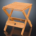 Wooden Folding Stool With Slatted Seat Cross Legs And Metal Rivets