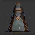 Decorative Bottle With Brown Leather Embossed Strap And Metallic Finish