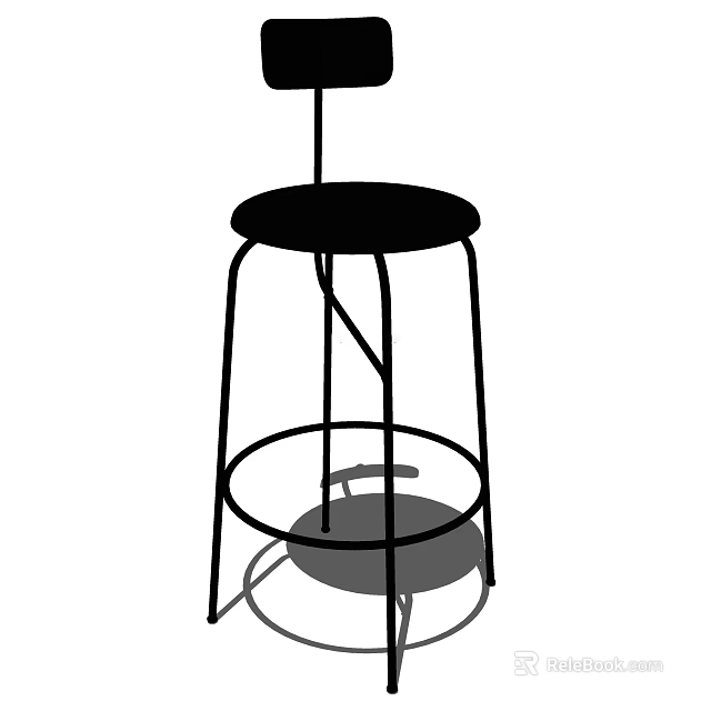 Modern Bar Stool With Metal Frame Round Seat And Footrest Design 3d model 