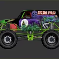 Green Monster Truck With Flame Decals Skull Graphics Death Row Text And Large Tires