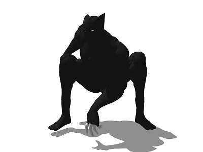 Black Silhouette Game Movie Character In Crouching Pose With Pointed Ears And Clawed Hands 3d model