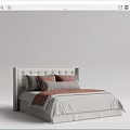 Modern Upholstered Headboard Double Bed With Multiple Pillows And Warm Tones Bed Linens 3d model