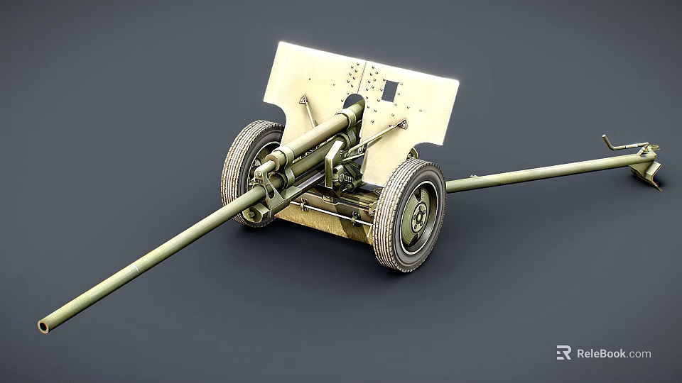 Detailed Military Artillery Vehicle With Cannon Barrel Wheels And Armor Shield 3d model 
