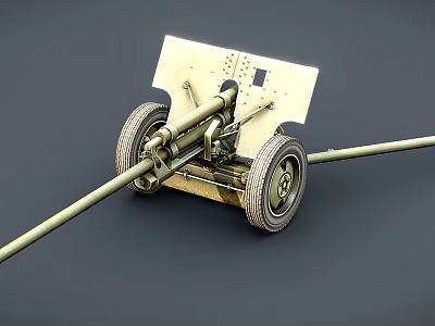 Detailed Military Artillery Vehicle With Cannon Barrel Wheels And Armor Shield 3d model