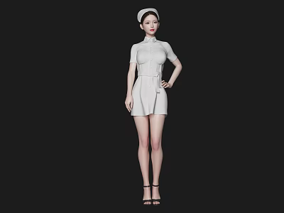 Woman In White Nurse Uniform Standing With Hands On Hip And High Heels 3d model