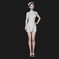 Woman In White Nurse Uniform Standing With Hands On Hip And High Heels