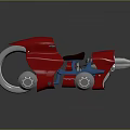 Futuristic Red and Blue Motorcycle Featuring Metallic Components Silver Ring Structure and Reflective Finish