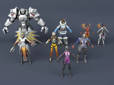 Game and Movie Characters With Various Mechanical Designs Winged Outfits And Colorful Costumes 3d model