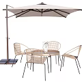 Outdoor Landscape Seating With Rattan Chairs Table And Sunshade Umbrella
