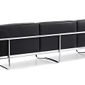 Black Leather Three Seater Sofa With Modern Minimalist Design And Metal Legs