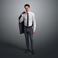 Confident Man In White Shirt And Dark Tie Holding Suit Jacket On Gray Background