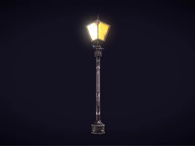 Vintage Outdoor Street Lamp Furniture With Illuminated Yellow Shade And Metal Pole 3d model