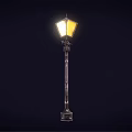 Vintage Outdoor Street Lamp Furniture With Illuminated Yellow Shade And Metal Pole