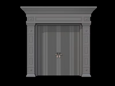 Gray Entrance Door With Double Panel Design And Ornate Architectural Frame 3d model
