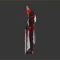 Armor Clad Character With Red Dragon Creature Spiked Helmet And Sword In Black White Armor