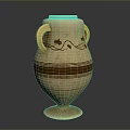 Carved Amphora Sculpture With Intricate Patterns Two Handles Brown Stripes And Beige Ceramic Base
