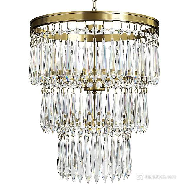 Multi tiered Crystal Chandelier With Brass Frame Hanging Pendants Decorative Lighting Fixture 3d model 