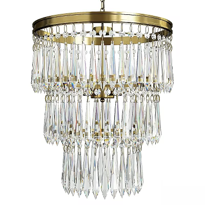 Multi tiered Crystal Chandelier With Brass Frame Hanging Pendants Decorative Lighting Fixture 3d model