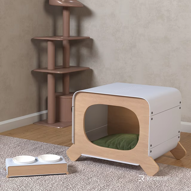 Open Front Wooden and White Storage Cabinet with Green Cushion and Multi Tiered Shelf 3d model 
