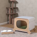Open Front Wooden and White Storage Cabinet with Green Cushion and Multi Tiered Shelf