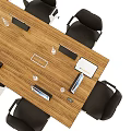 Modern Conference Table with Laptops Office Chairs Projection Screen and Display Board in Meeting Room
