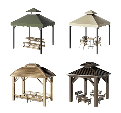 Various Outdoor Gazebos And Pavilions With Tables And Chairs For Garden Use 3d model