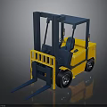 Yellow And Blue Industrial Forklift With Front Forks Cabin And Wheels