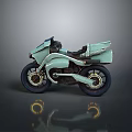 Modern Light Blue Motorcycle with Streamlined Body and Black Wheels Design