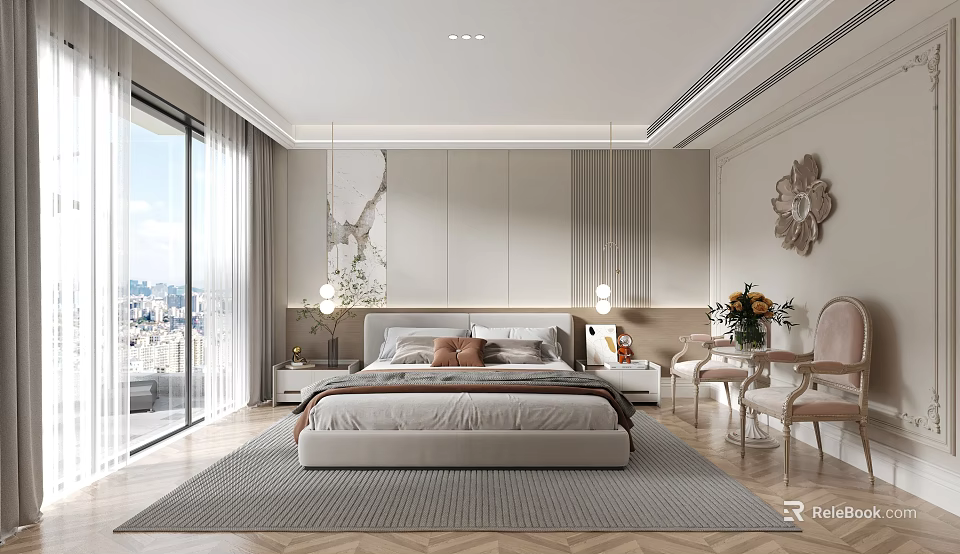 Modern Walk in Closet Interior with Built in Cabinets Hanging Rods and Storage Shelves 3d model 
