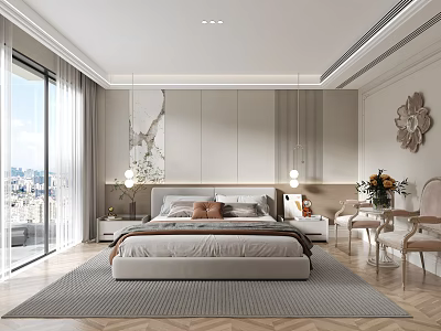 Modern Walk in Closet Interior with Built in Cabinets Hanging Rods and Storage Shelves 3d model