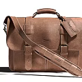 Brown Leather Business Bag With Adjustable Shoulder Strap And Metal Buckle Detail