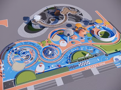 Colorful Children's Play Area With Slides Circular Structures And Various Play Zones 3d model