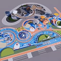 Colorful Children's Play Area With Slides Circular Structures And Various Play Zones