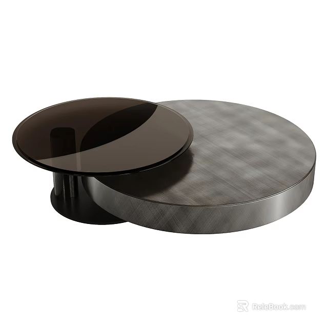 Modern Coffee Table With Round Black Glass Top And Textured Circular Surface 3d model 