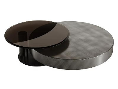 Modern Coffee Table With Round Black Glass Top And Textured Circular Surface 3d model