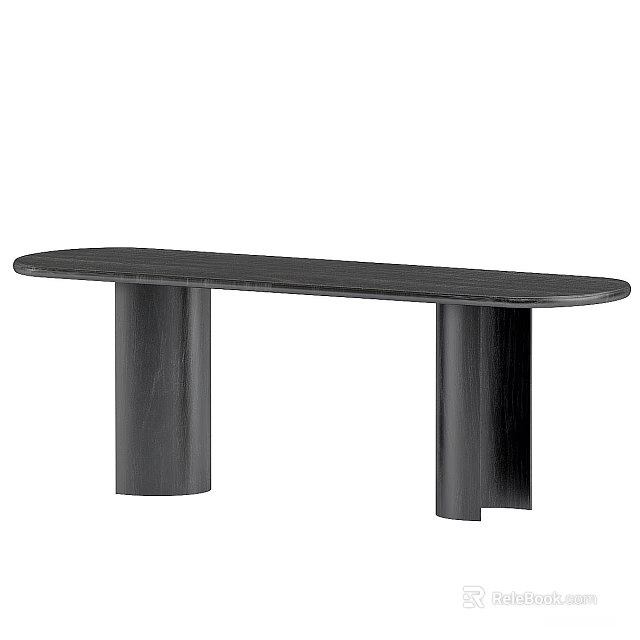 Modern Dark Wood Console Table With Oval Top And Cylindrical Legs 3d model 