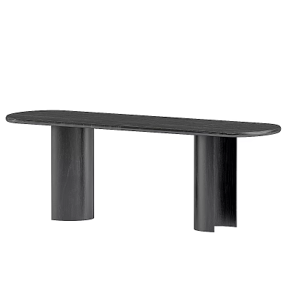 Modern Dark Wood Console Table With Oval Top And Cylindrical Legs 3d model