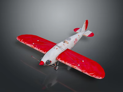 Red and White Biplane Model with Decorative Wings and Tail Details 3d model