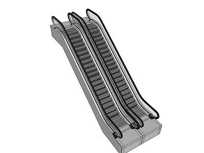Contemporary Escalator Design With Parallel Tracks Black Handrails And Metal Steps Structure 3d model