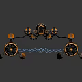 Orange And Black Mechanical Device With Robotic Arms Spring And Connecting Wires